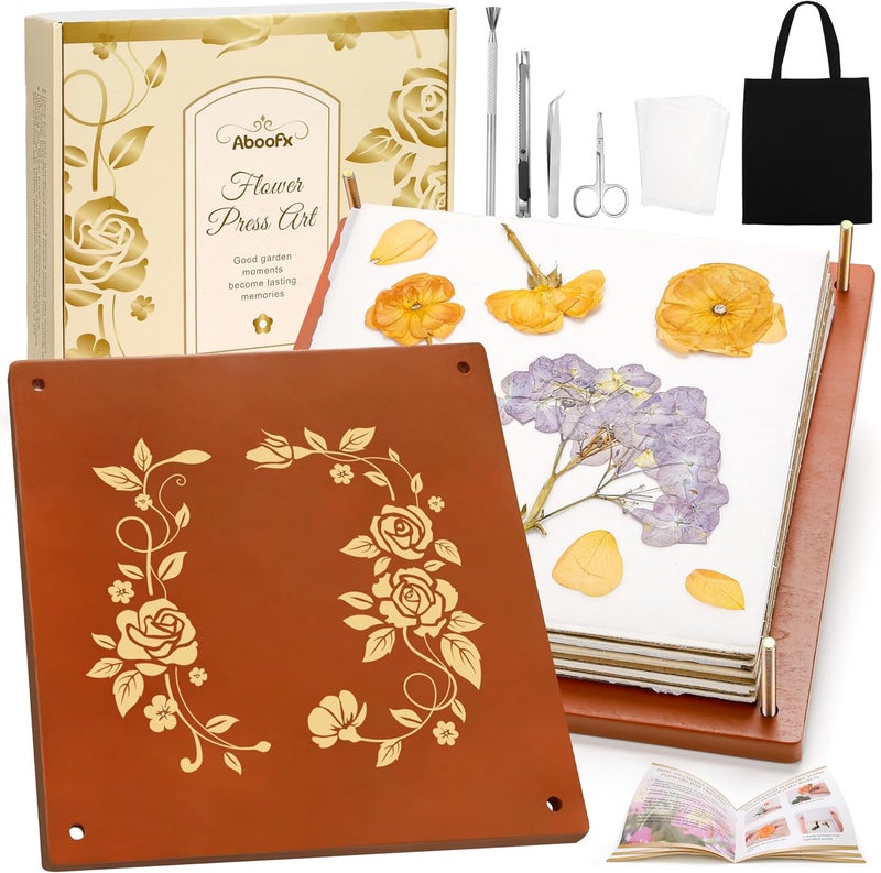 Aboofx Flower Press Kit for DIY Journal Bookmark Frame, 10" x 10" 10 Layers Wood Flower Pressing Kit with Storage Bags for Dried Flowers Plant Wedding Bouquet Preservation Kits, Gift for Craft Lovers - Image 1